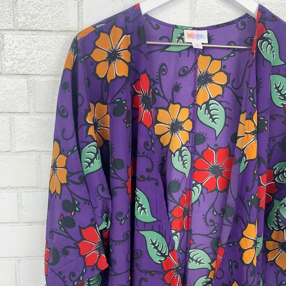 Lularoe Lindsay Boho Kimono Purple Floral Sz M - Picture 3 of 5
